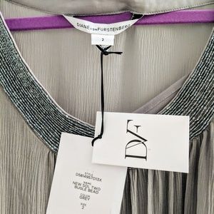NWT Diane von Furstenberg silver beaded silk dress